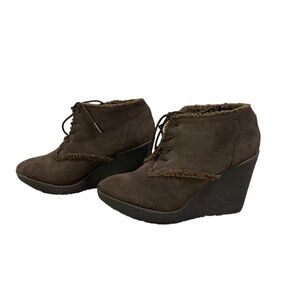 Libby Edelman Suede Lined Booties Brown Wedges Size 7